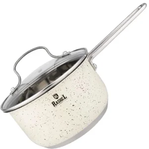 Ковш нерж 2,0л 16см, стекл.крышка (кремовый гранит) R-10/109в