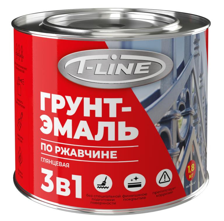 Грунт-эмаль по ржавчине 3в1 голубая 1,8кг T-line 1/6