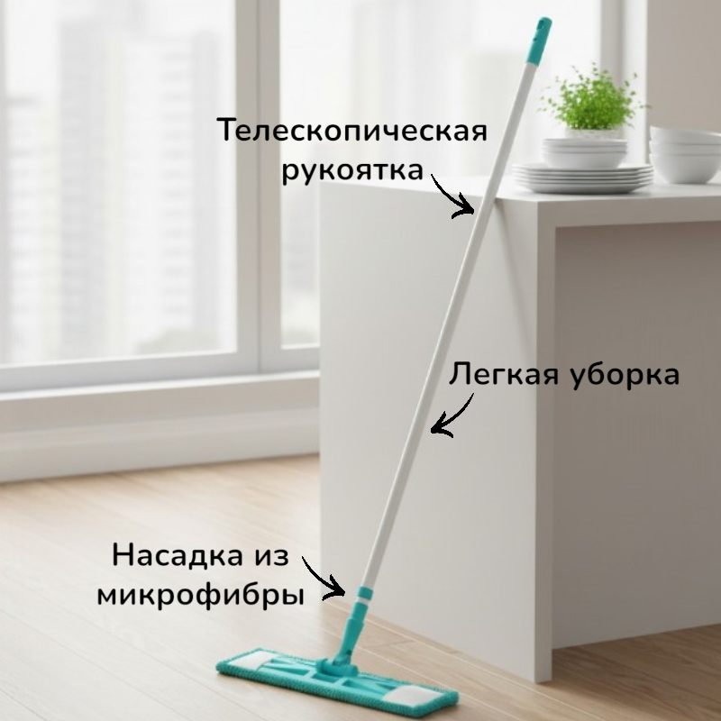 Швабра плоская микрофибра карман+липучка РКот