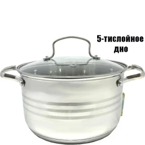 Кастрюля нерж  4,1л стекл.крышка, 5-тислойное дно, индукция, без упаковки БАРС ID-CB243 /К/