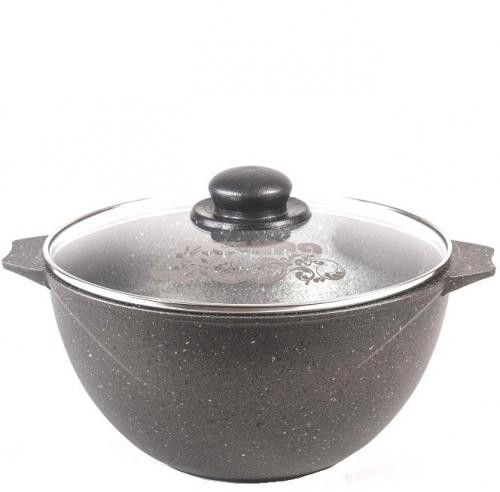 Казан для плова 4,0л литой АП Гранит black стекл.крышка /54802/ Кукмор