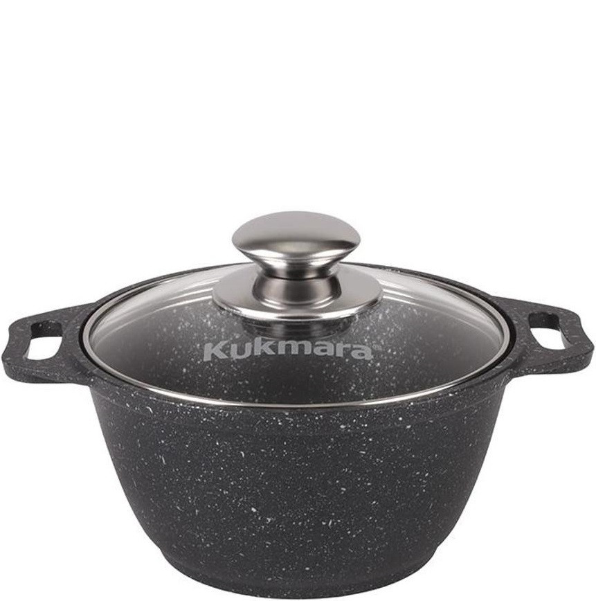 Кастрюля литая 1,0л стекл.крышка, АП темный мрамор /кмт12а/ КЗМ