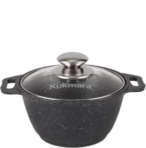 Кастрюля литая 1,0л стекл.крышка, АП темный мрамор /кмт12а/ КЗМ