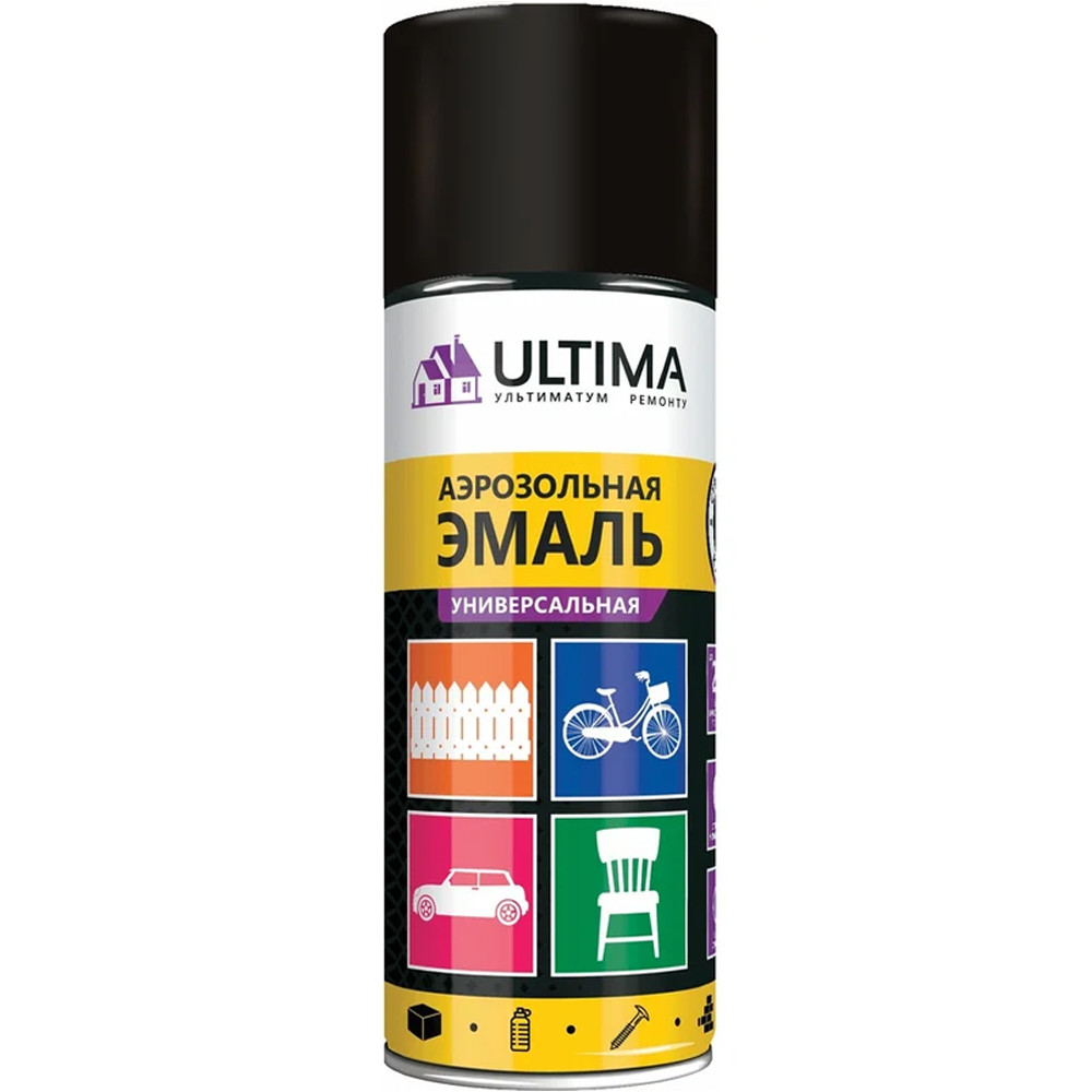 Эмаль аэрозольная универсальная Ultima 520мл RAL9005 черная глянцевая /ULT007/ 1/12