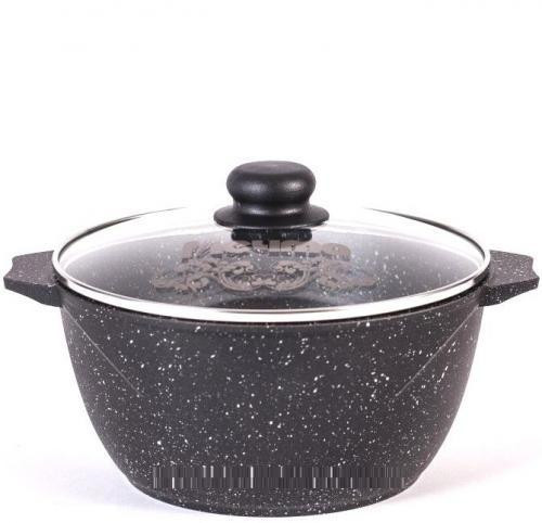Кастрюля литая 5,0л АП, стекл.крышка Гранит black /45802/ Кукмор