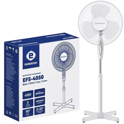 Вентилятор напольный 45Вт 3 скорости белый Eurostek EFS-4050 White 1/4