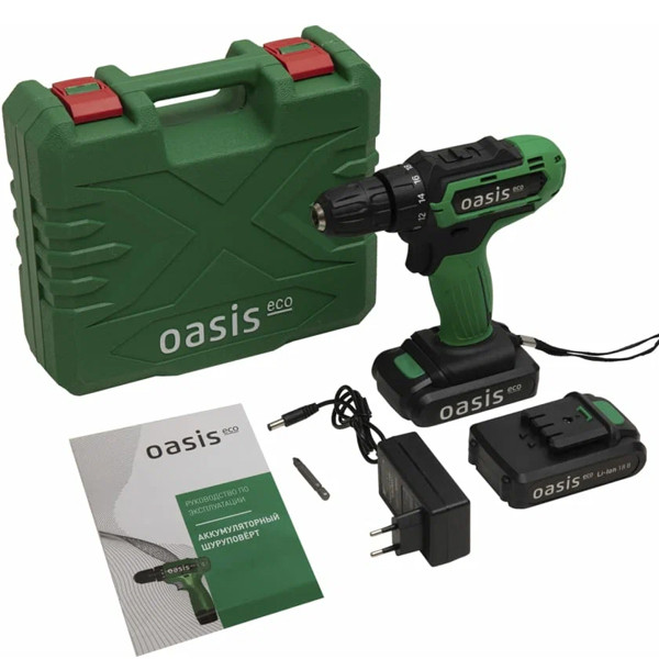 Дрель-шуруповерт аккумуляторная 18В Oasis AS-18V Eco кейс (в комплекте 2 аккумулятора)