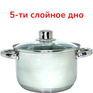 Кастрюля нерж  2,9л стекл.крышка, 5-тислойное дно, индукция ID-CB240 Барс /К/