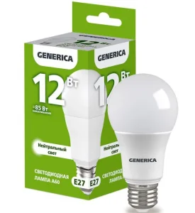 Лампа светодиодная Е27 12W нейтральный свет 4000К А60 GENERICA (1647599)
