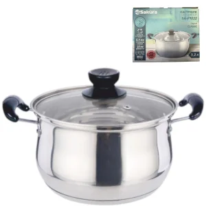 Кастрюля нерж  3,2л 22см стекл.крышка, индукция SAKURA CLASSIC SA-P1022