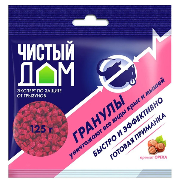 Средство от грызунов гранулы Чистый Дом 125гр с запахом ореха 03-350 1/50