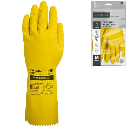 Перчатки защитные КЩС латексные, р-р M, желтые ADM Professional 555KHSC 1/120