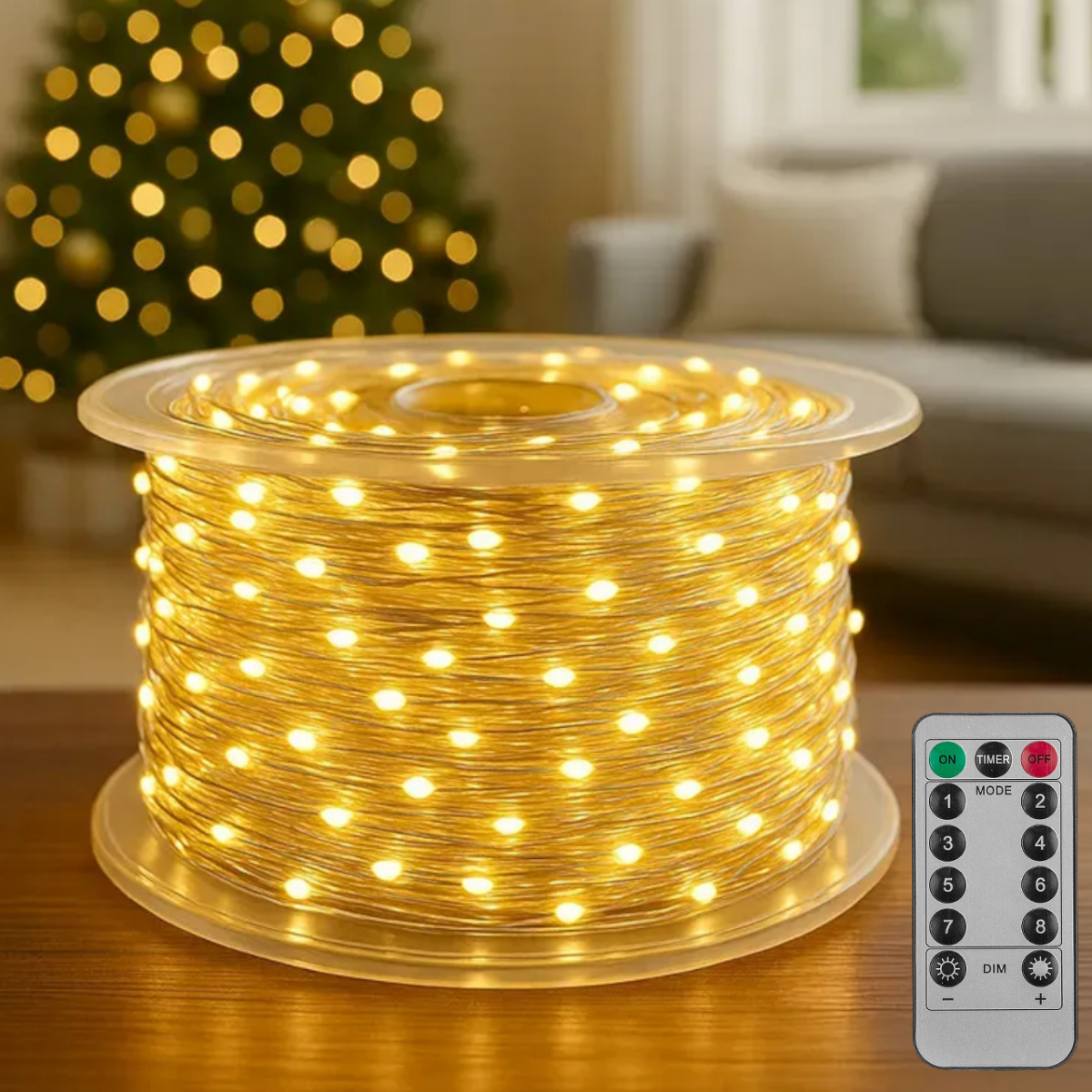Гирлянда- нить Роса 100м желтая (белый провод)