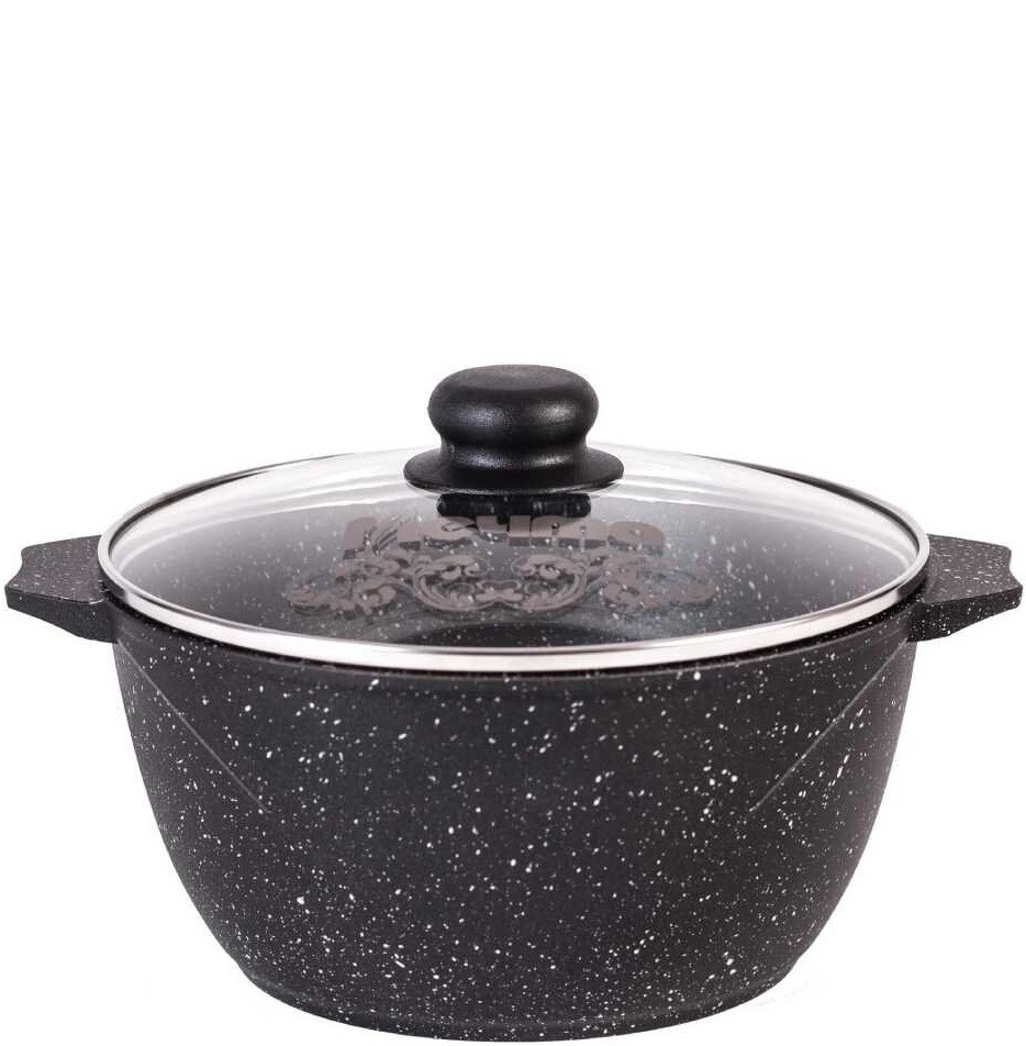 Кастрюля литая 4,0л АП, стекл.крышка Гранит black Кукмор /44802/