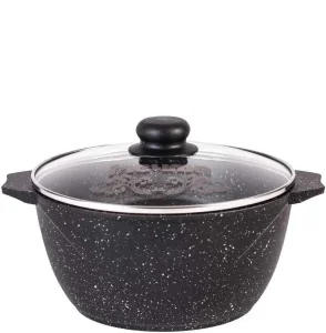 Кастрюля литая 4,0л АП, стекл.крышка Гранит black Кукмор /44802/