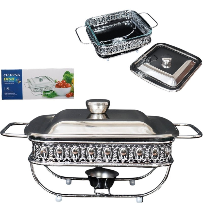 Мармит нержавейка/стекло 1,8л с крышкой на подставке Silver HT95211 R-300 (692877, 732830)