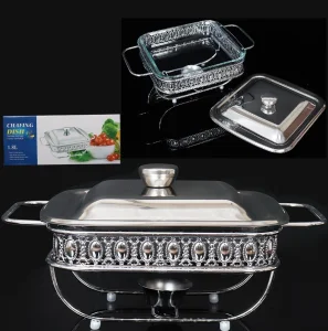 Мармит нержавейка/стекло 1,8л с крышкой на подставке Silver HT95211 R-300 (692877, 732830)