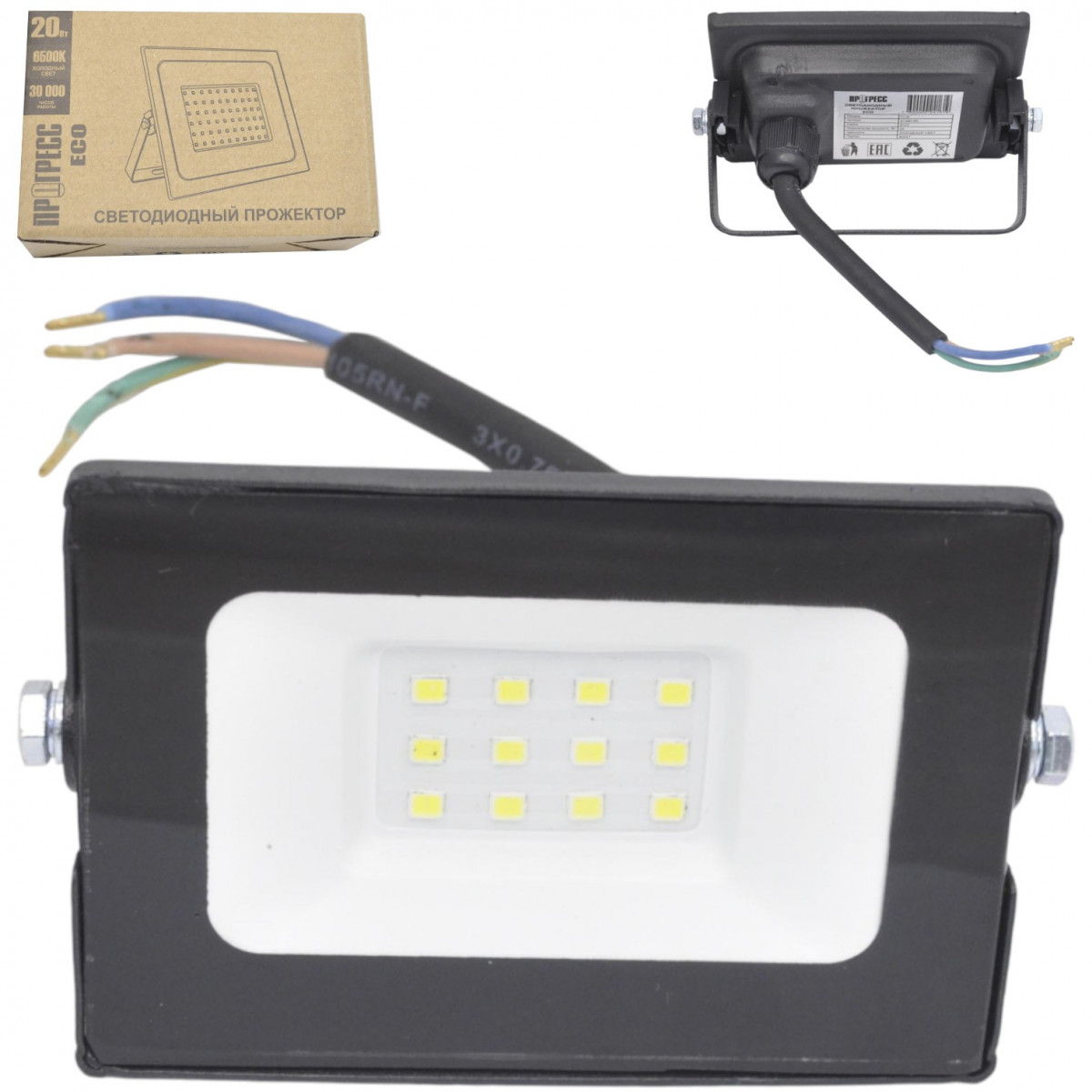 Прожектор светодиодный 20W 6500К ПРОГРЕСС ECO (61280-20) 1/80