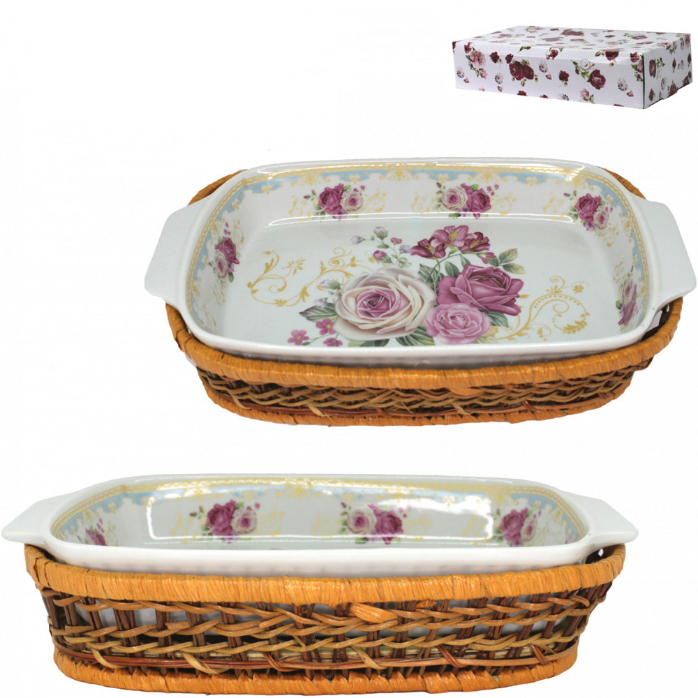 Блюдо прямоугольное для выпечки 11" в корзинке 28,5*16см Мечта SL132-11"-540 /К/ 1/8