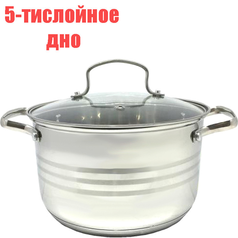 Кастрюля нерж  6,5л стекл.крышка, 5-тислойное дно, индукция, без упаковки БАРС ID-CB243 /К/