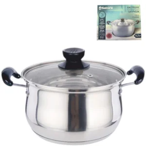 Кастрюля нерж  4,2л 24см стекл.крышка, индукция SAKURA CLASSIC SA-P1024