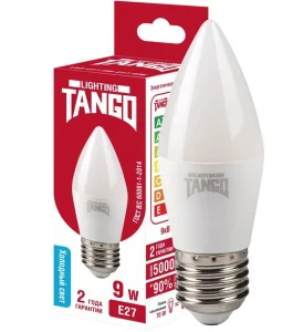 Лампа светодиодная свеча Е27  9W холодный свет 6500K C37 ПРОГРЕСС STANDARD (54066-9) 1/10