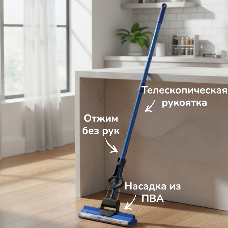 Швабра роликовая-1 с насадкой из ПВА 27см с черенком 120см Селфи 965-601 1/30