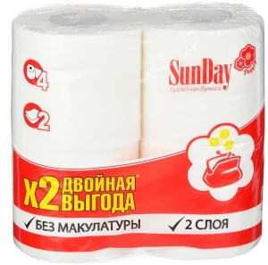 Туалетная бумага SunDay (4шт) двухслойная белая (918-002) 1/30