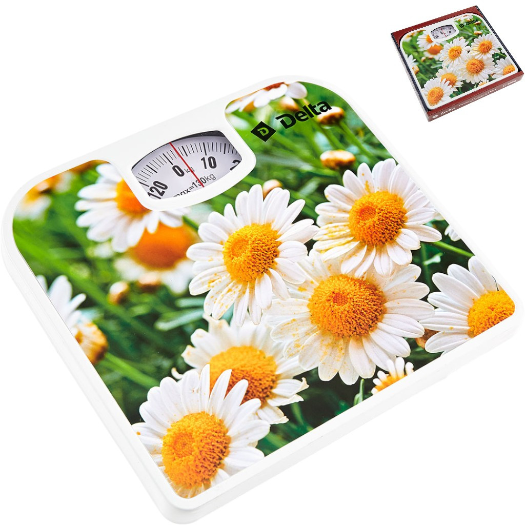 Весы напольные механические 130кг 26,5*24*4см DELTA D-9408 Ромашки 1/10