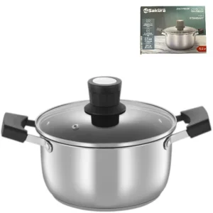 Кастрюля нерж  5,0л 22см стекл.крышка, индукция SAKURA STANDART SA-P8024