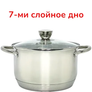 Кастрюля нерж  3,9л стекл.крышка, 7-мислойное капсульное дно индукция ID-CB220 Барс /К/