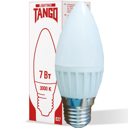 Лампа светодиодная свеча Е27  7W теплый свет 3000K TANGO C37 (1003944)
