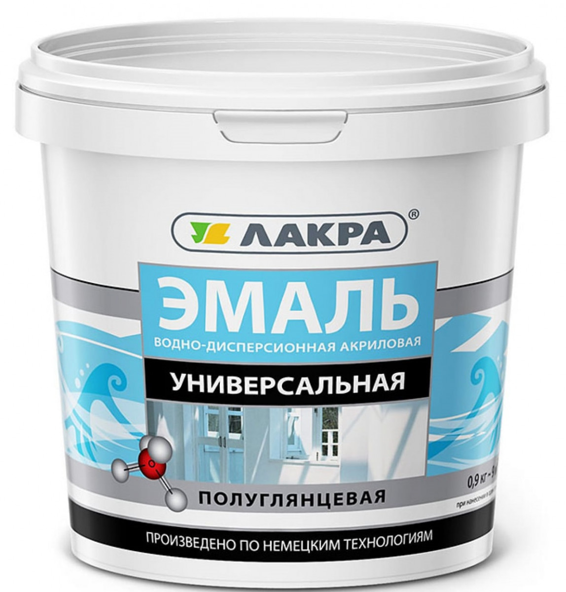 Эмаль В/Д акриловая 0,9кг Лакра белая полуглянцевая (без запаха) 1/6