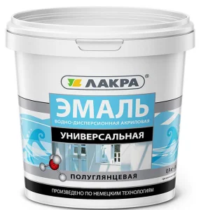 Эмаль В/Д акриловая 0,9кг Лакра белая полуглянцевая (без запаха) 1/6