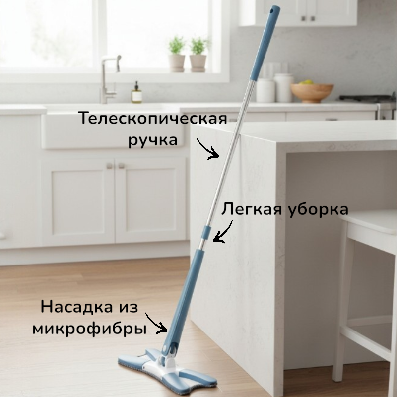 Швабра плоская с насадкой из микрофибры 34*11см черенок 111см (444-022) 1/60