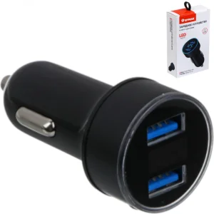 Зарядное устройство автомобильное с дисплеем 2хUSB 3,1А 12/24В Ермак (738-024)