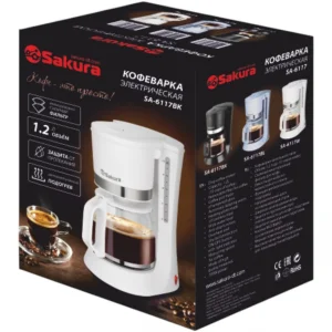 Кофеварка эл. 700Вт емкость 1200мл, стекл.кофейник SA-6117BL SAKURA