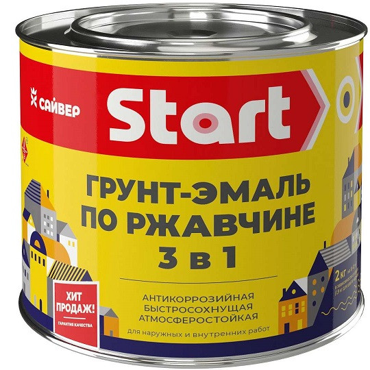 Грунт-эмаль по ржавчине 3в1 черная 1,8кг Старт 1/6