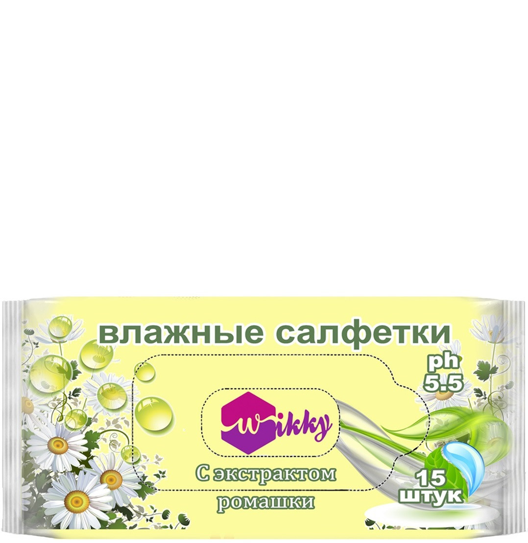 Салфетки влажные (15шт) Ромашка Wikky 1/135