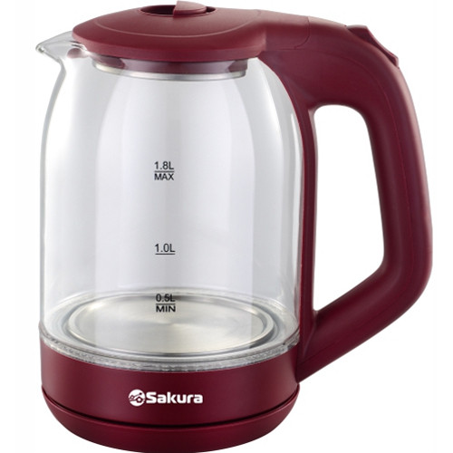 Чайник эл. стекло 1,8л 1800Вт подсветка SA-2736R SAKURA