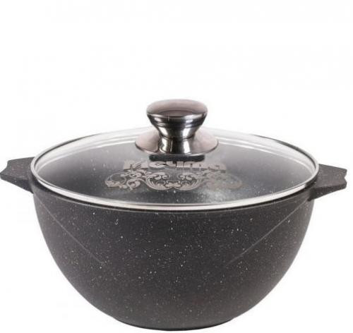 Кастрюля литая 8,0л АП Гранит black стекл.крышка /48802/ Кукмор