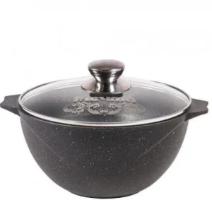 Кастрюля литая 8,0л АП Гранит black стекл.крышка /48802/ Кукмор