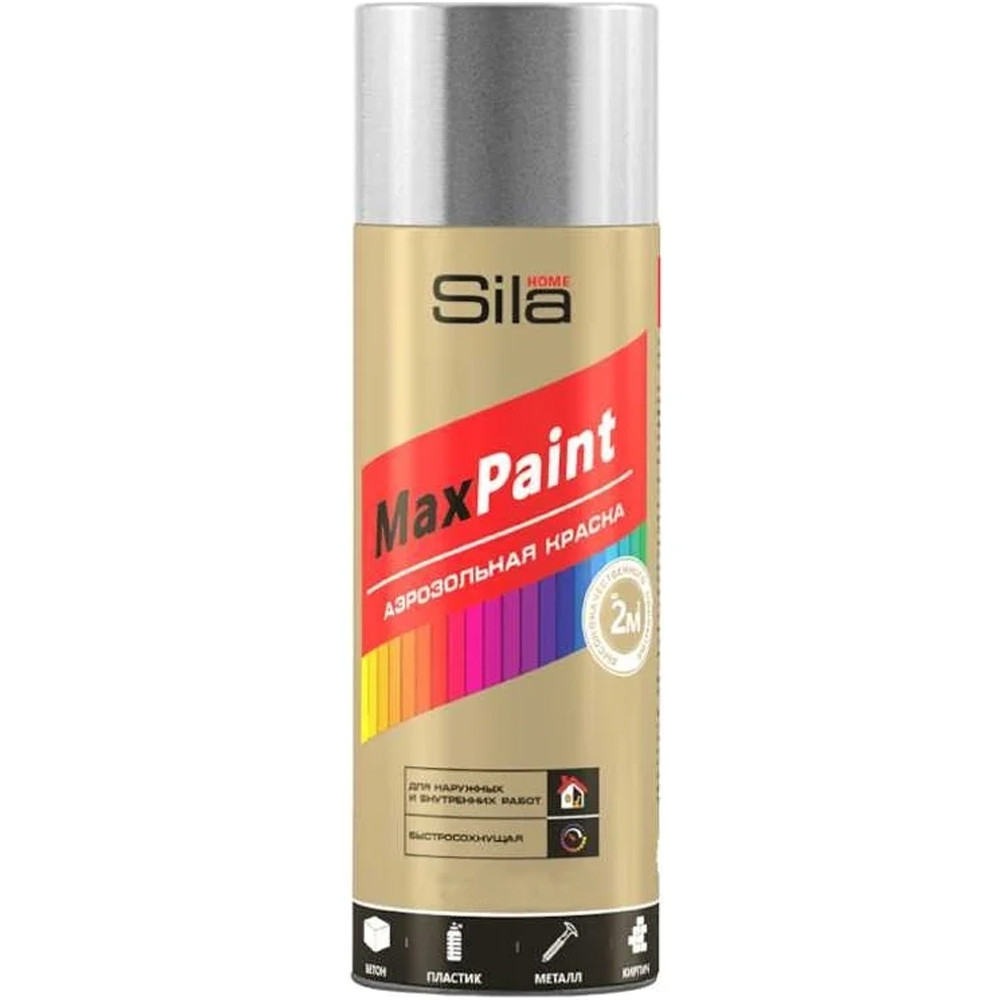 Эмаль аэрозольная универсальная Sila HOME Max Paint 520мл с мет.эффектом серебро мет SILP007 1/12