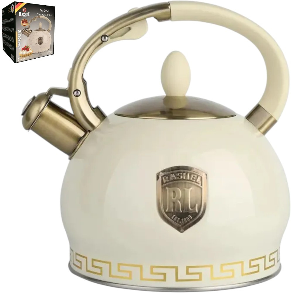 Чайник нерж. 3,0л со свистком (кремовый) M-7130