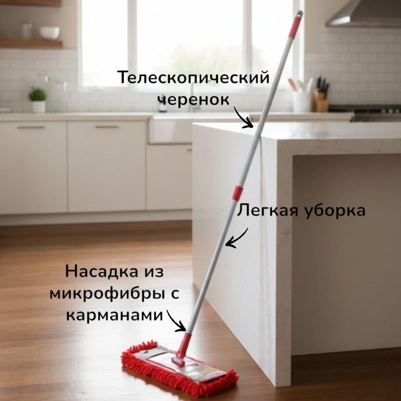 Швабра плоская с насадкой из микрофибры 42*15см (лапша), поворот на 360 градусов G-2825 1/24