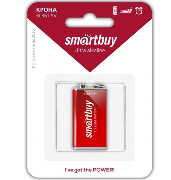 Элемент питания 6LR61/1В (крона) SMARTBUY Alkaline (12/240)