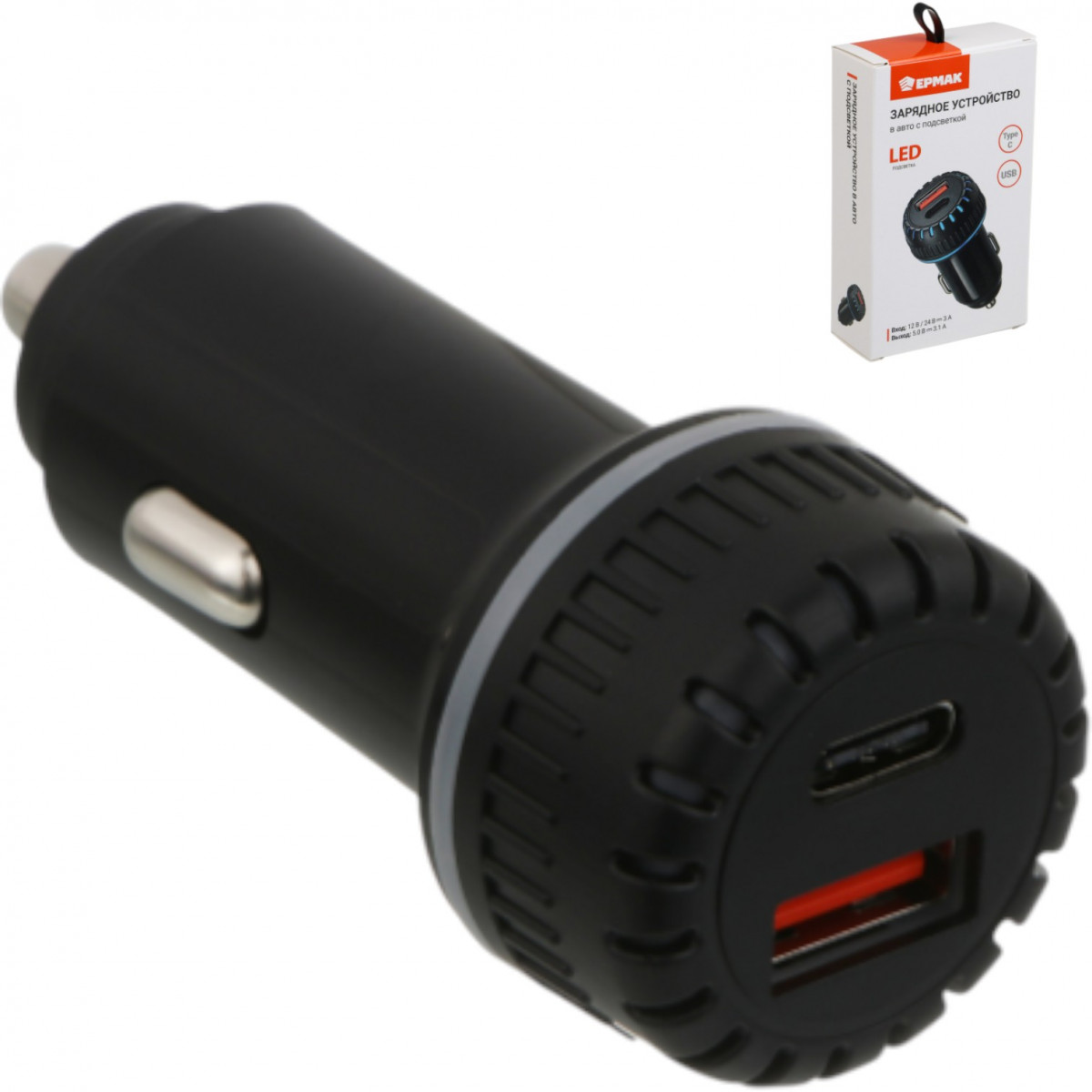 Зарядное устройство автомобильное Type CхUSB 3,1А 12/24В Ермак (738-016)