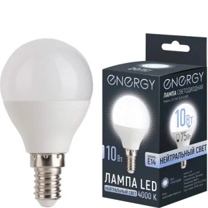 Лампа светодиодная Е14 10W холодный свет 4000K G45 Energy LED (109319) 1/10