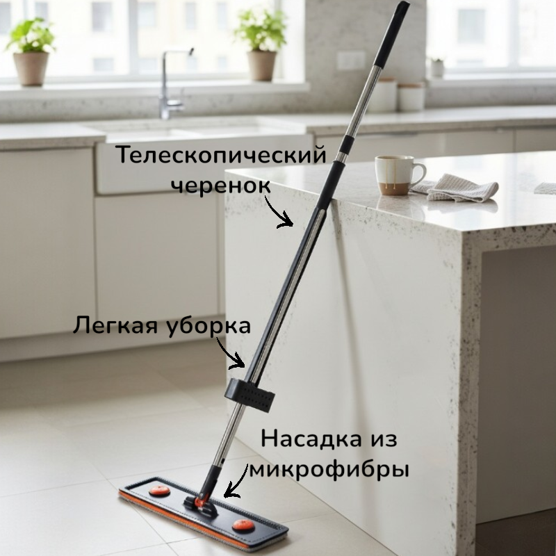 Швабра плоская с насадкой из микрофибры 42*10см (2 насадки) G-2735 1/40