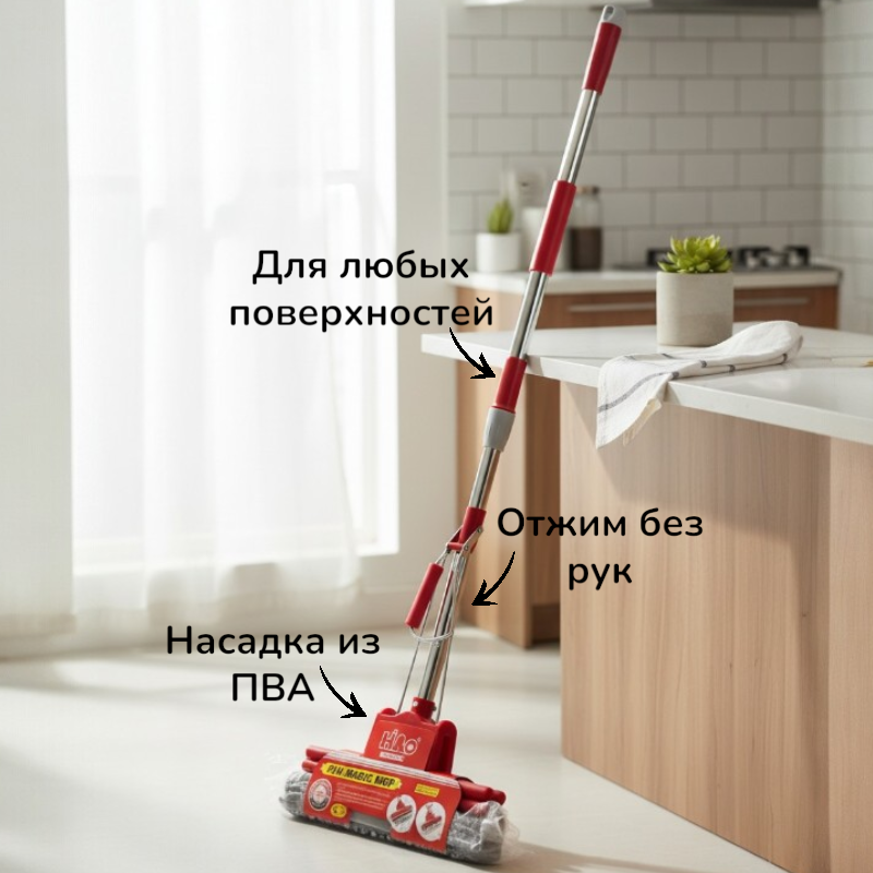 Швабра роликовая-1 с насадкой из ПВА 27см с черенком 120см G-2820 1/12